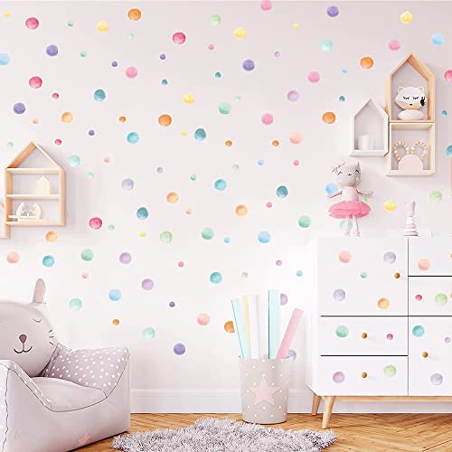 SKIWAX 123 Stück Bunt Wandtattoo Kinderzimmer, Aquarell Polka Dots Wandaufkleber, Abnehmbare Vinyl Kreise Pastell Wandaufkleber für Mädchen Junge Schlafzimmer, Selbstklebend Kreise Pastell Stickers von SKIWAX