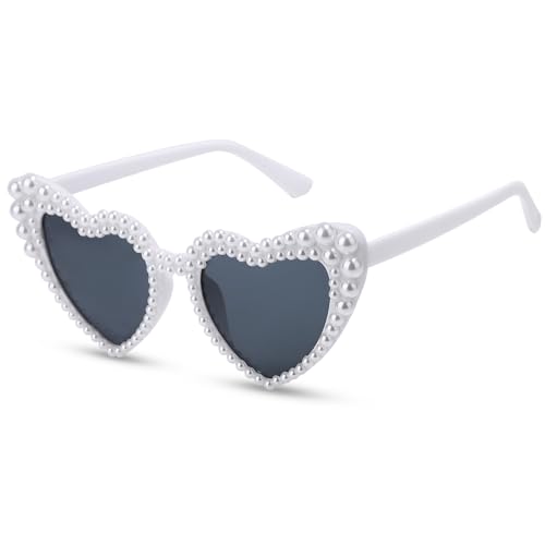 SKIWAX Mode Partybrille Fotobox Brille Herzform Damen Sonnenbrille für Brautparty, JGA, Hochzeit, Festival Parade, Maskerade (Weiß) von SKIWAX