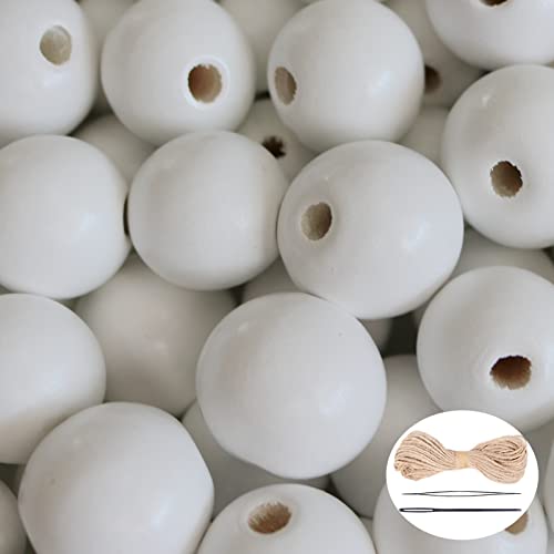 150 Stück weiße Holzperlen mit großem Loch, runde lose Perlen, natürliche Abstandshalter, Perlenzubehör für Bauernhaus, Perlen, Girlande, Halskette, Armband, Heimdekoration, 18 mm 150 Stück weiße Holzperlen mit großem Loch, runde lose Perlen, natürliche Abstandshalter, Perlenzubehör für Bauernhaus, Perlen, Girlande, Halskette, Armband, Heimdekoration, 18 mm von SKKIKHYBPO