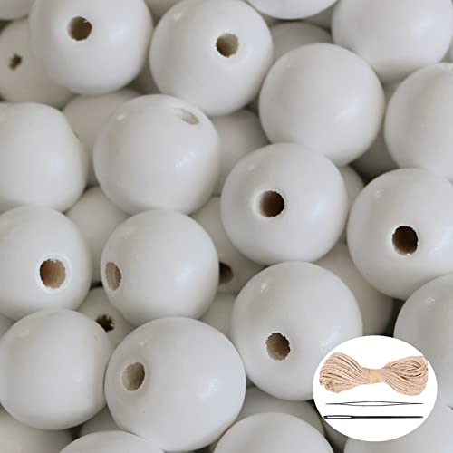200 Stück weiße große runde Holzperlen mit Loch, 16 mm, lose Perlen mit 10 m Hanfseil für DIY-Schmuckherstellung 200 Stück weiße große runde Holzperlen mit Loch, 16 mm, lose Perlen mit 10 m Hanfseil für DIY-Schmuckherstellung von SKKIKHYBPO