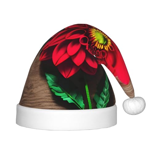 SKKNT Holzbrett, Retro-Blume, roter Dahlien-Druck, Weihnachtsmütze, Weihnachtszubehör, Unisex, Outdoor, Weihnachten, Partys, Geschenk, Urlaub von SKKNT