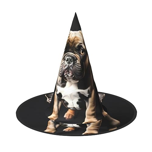 SKKNT Lange Ohren Französische Bulldogge Druck Halloween Hexenhut Erwachsene Halloween Hut Kostüme Hexen Hüte Halloween Dekor Party von SKKNT