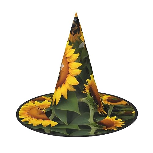 SKKNT Sonnenblumen-Bienen-Druck, Halloween-Hexenhut, Erwachsene, Halloween-Hut, Kostüme, Hexenhüte, Halloween-Dekoration, Party von SKKNT