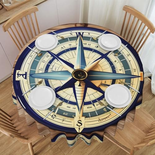 SKKNT Tischdecke mit maritimem Segelboot-Kompass-Druck, rund, für Zuhause, Küche, Esszimmer, Dekorationen für Frühling/Sommer, Hochzeiten von SKKNT