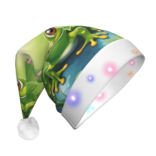 SKKNT Weihnachtsmütze mit Cartoon-Frosch, 1 Druck, mit LED-Lichtern, bequem, festlich, Unisex, Weihnachtszubehör von SKKNT