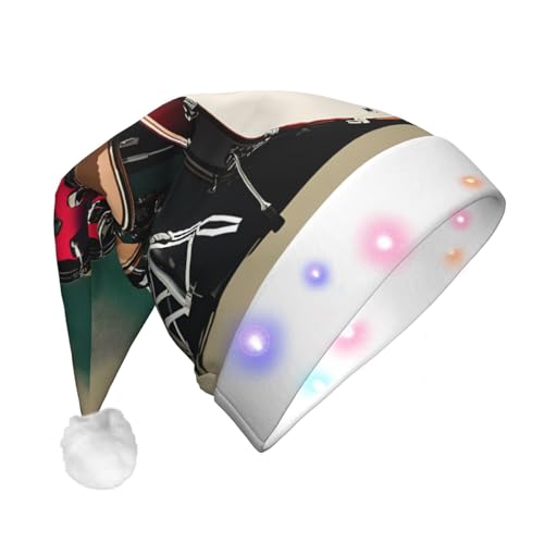 SKKNT Weihnachtsmütze mit Jazz-Trommel-Druck, mit LED-Lichtern, bequem, festlich, Unisex, Weihnachtszubehör von SKKNT