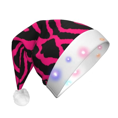 SKKNT Weihnachtsmütze mit LED-Lichtern, Zebra-Tiger, Leopardenmuster, Rosa, mit LED-Lichtern, bequem, festlich, Unisex, Weihnachtszubehör von SKKNT