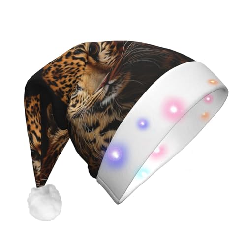 SKKNT Weihnachtsmütze mit Leopardenmuster, mit LED-Lichtern, bequem, festlich, Unisex, Weihnachtszubehör von SKKNT