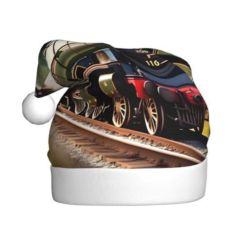 Weihnachtsmütze für Erwachsene, Motiv: Steam Little Train Print, Weihnachtsmannmütze, Weihnachtsmannmütze, Party-Zubehör, Weihnachten, Outdoor-Party von SKKNT