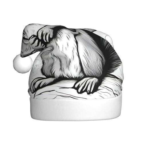 Weihnachtsmütze mit Cartoon-Eichhörnchen-Aufdruck, für Erwachsene, Weihnachtsmannmütze, Weihnachtsmannmütze, Party-Zubehör, Weihnachten, Outdoor-Party von SKKNT