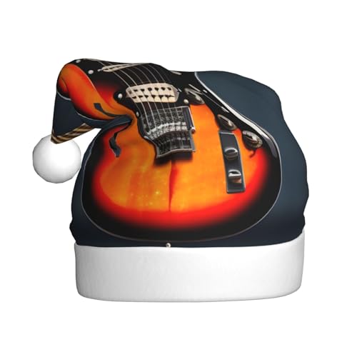 Weihnachtsmütze mit E-Gitarren-Aufdruck, für Erwachsene, Weihnachtsmannmütze, Weihnachtsmannmütze, Party-Zubehör, Weihnachten, Outdoor-Party, Orange von SKKNT