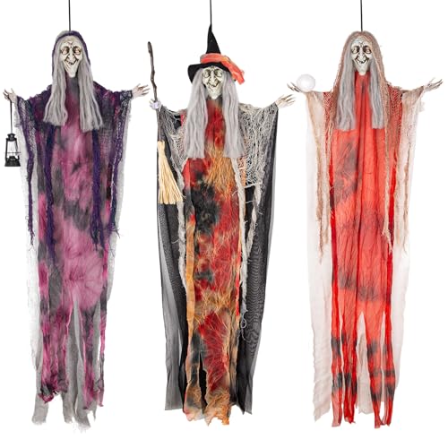 3 Stück Halloween Deko Hexe zum Aufhängen 90cm, Halloween Hexe Hängegeister für Spukhaus-Requisiten, Hhalloween Deko Garten Outdoor von SKOOLOVE