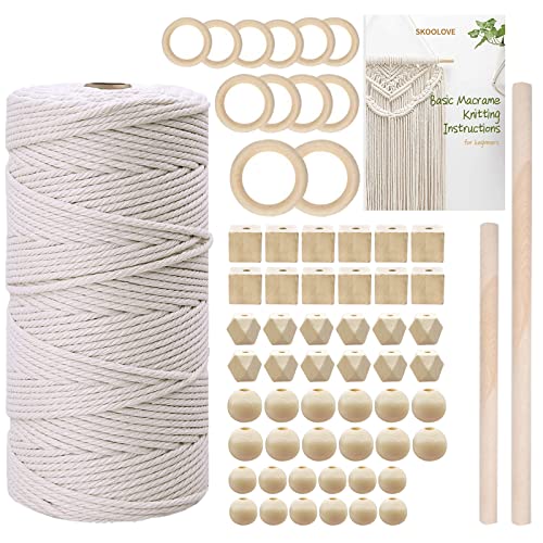 SKOOLOVE Makramee Garn Set Anfänger mit Anleitung, Makramee Garn 3mmx100m makramee zubehör für DIY Hängepflanze, DIY Handwerk, Baumwollschnur Macrame Cord Basteln Weben Vorhang von SKOOLOVE