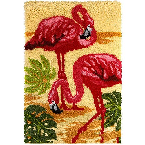 Knüpfen Set Flamingo Tapisserie Teppich Selber Knüpfen Knüpfteppich Zum Selber Knüpfen DIY Knüpfteppich Für Kinder Erwachsene Oder Anfänger Knüpf-Sets DIY Handarbeit Latch Hook Kit 52Cmx38cm von SKTWOE