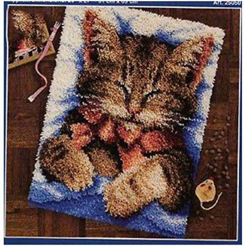 Knüpfen Set Schlafende Katze Tapisserie Teppich Knüpfteppich DIY Handarbeit Selbst Knüpfen Set Zum Selber Knüpfen Teppich Knüpf-Sets Kinder Erwachsene 52Cmx38cm von SKTWOE