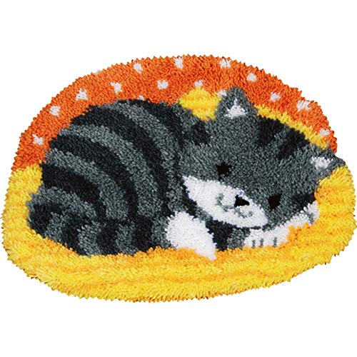 Süße Katze Knüpfteppich Set Für Kinder Und Erwachsene Kreuzstich Set Zum Selber Knüpfen Tapisserie Teppich Set Knüpf-Sets DIY Handwerk Knüpfpackung Geschenke 52Cmx48cm von SKTWOE