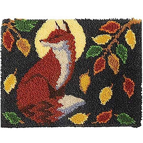 Tapisserie Knüpfen Set Fuchs Muster Teppich Knüpfteppich Für Kinder Und Erwachsene Teppich Zum Selber Knüpfen Kreuzstich Set Anfänger Knüpf-Sets Latch Hook Kit 52Cmx38cm von SKTWOE