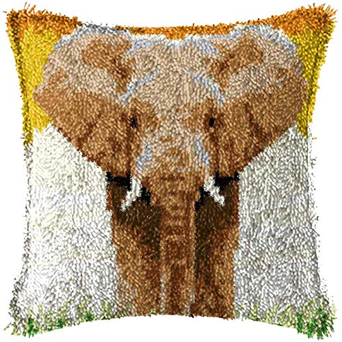 Tiermuster Knüpfkissen Für Kinder Erwachsene Und Anfänger Knüpfen Kissen Zum Selber Knüpfen Knüpfset Knüpf-Sets Kreuzstich Set DIY 3D Sofakissenbezug Handgemachte Geschenke 43Cmx43cm,Elephant von SKTWOE