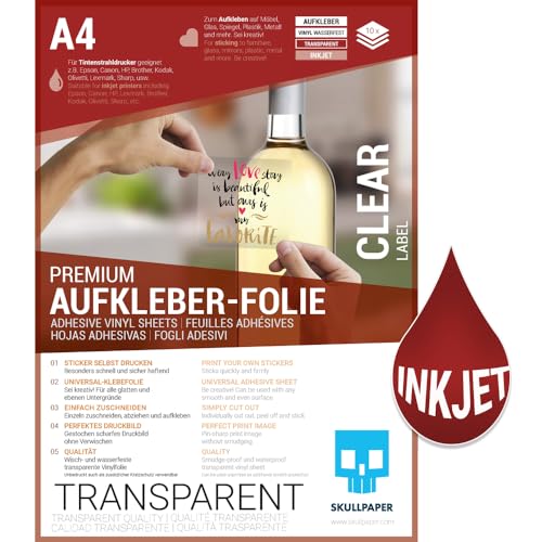 SKULLPAPER® Klebefolie Vinylfolie zum aufkleben und selbst gestalten - für Inkjet Tintenstrahldrucker (Transparent) von SKULLPAPER