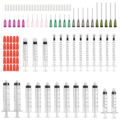 【25 Set】Spritze mit Stumpfer Nadeln Set–1ml, 3ml, 5ml, 10ml, 20ml Spritzen mit 14G, 16G, 18G, 20G, 25G Nadeln mit Stumpfer für Labore Flüssigkeits Messung und Abgabe, Epoxidharz öl Leim Tinte Injektor von SKXZK