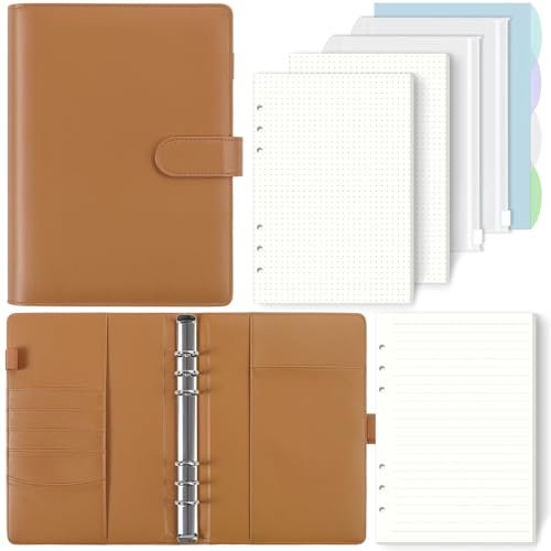 SKYDUE Ringbuch A5, Ringbuch A5 NachfüLlbar,135 Blätter A5 NachfüLlpapier, A5 Ringbuch Mit Bindertaschen, A5 Binder Notizbuch Für Schulnotizen Und Reisetagebücher (Braun) von SKYDUE