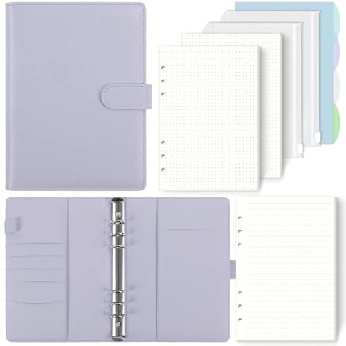 SKYDYE A5 Ringbuch, Ringbuch A5 Nachfüllbar,135 Blätter A5 Nachfüllpapier, Notizbuch A5 Mit Bindertaschen, A5 Binder Für Schulnotizen Und Reisetagebücher (Hellviolett) von SKYDUE