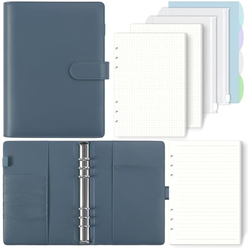 SKYDYE A5 Ringbuch, Ringbuch A5 Nachfüllbar,135 Blätter A5 Nachfüllpapier, Notizbuch A5 Mit Bindertaschen, A5 Binder Für Schulnotizen Und Reisetagebücher (Blau) von SKYDUE