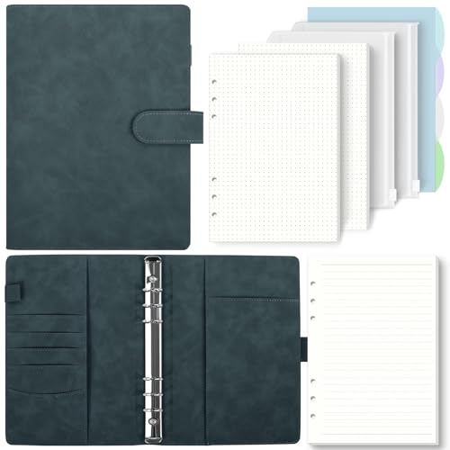 SKYDYE A5 Ringbuch, Ringbuch A5 Nachfüllbar,135 Blätter A5 Nachfüllpapier, Notizbuch A5 Mit Bindertaschen, A5 Binder Für Schulnotizen Und Reisetagebücher (Dunkelblau) von SKYDUE