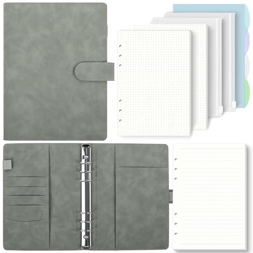 SKYDYE A5 Ringbuch, Ringbuch A5 Nachfüllbar,135 Blätter A5 Nachfüllpapier, Notizbuch A5 Mit Bindertaschen, A5 Binder Für Schulnotizen Und Reisetagebücher (Grau) von SKYDUE