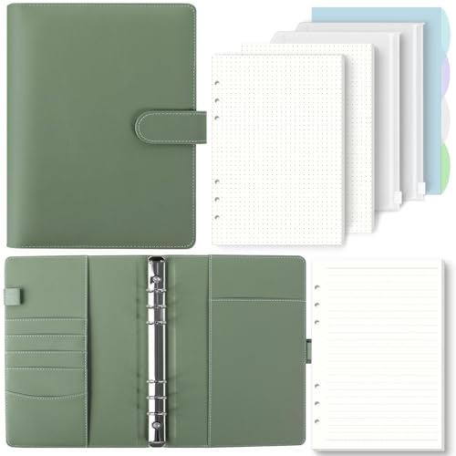 SKYDYE A5 Ringbuch, Ringbuch A5 Nachfüllbar,135 Blätter A5 Nachfüllpapier, Notizbuch A5 Mit Bindertaschen, A5 Binder Für Schulnotizen Und Reisetagebücher (Olivgrün) von SKYDUE