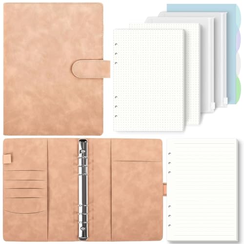 SKYDYE A5 Ringbuch, Ringbuch A5 Nachfüllbar,135 Blätter A5 Nachfüllpapier, Notizbuch A5 Mit Bindertaschen, A5 Binder Für Schulnotizen Und Reisetagebücher (Rosa) von SKYDUE