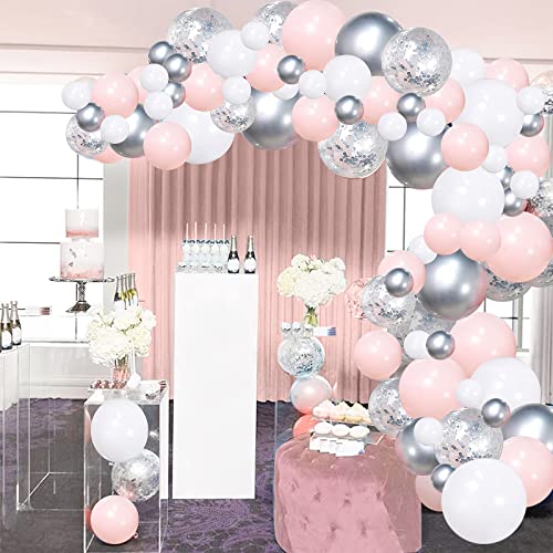 Luftballon Girlande Set 100 Stück Pink Rosa Weiß Silber Helium Metallic Konfetti Ballons 5m Ballonbogen Kit für Kinder Mädchen Hochzeit Geburtstag Baby-Duschen Taufe Party Hintergrund Dekorationen von SKYIOL