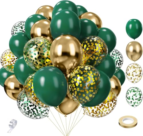 Luftballons Geburtstag Grün Gold 65 Stk 12 zoll 5 zoll SKYIOL Latex Ballons Dunkelgrün Goldene Konfetti Luftballons Metallic Ballons mit Girlande Streifen für Hochzeit Abschluss EID Deko, T834 von SKYIOL