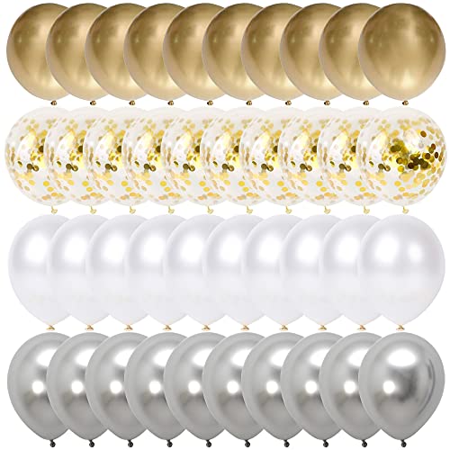 Luftballons Hochzeit Gold Silber Weiß SKYIOL Helium Ballons 50 Stück 30 cm Goldene Metallic Konfetti Ballons Helium Latex Ballons für Kinder Mädchen Geburtstag Baby Shower JGA ABI Party Dekoration von SKYIOL