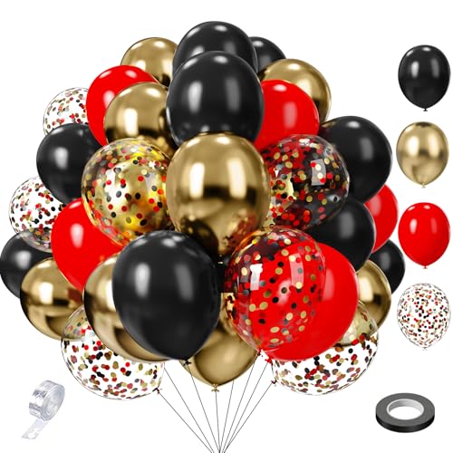 Luftballons Schwarz Rot Gold 65 Stück 12 zoll 5 zoll SKYIOL Latex Ballons Goldene Metallic Ballons mit Streifen für Geburtstag Hochzeit Abschluss EID Weihnachten Silvester Nationalfeiertag Deko von SKYIOL