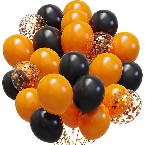 Luftballons Orange Schwarz Halloween Ballons SKYIOL 65 Stück 12 zoll Matte Schwarze Latex Ballons Orange Konfetti Luftballons für Halloween Deko Herbstfeste Karneval Geburtstag Party von SKYIOL