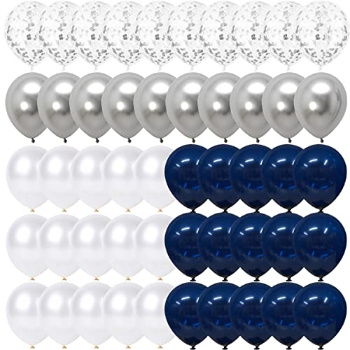 SKYIOL Helium Luftballons Dunkel Marine Blau Weiß Silber 50 Stück 30 cm Geburtstag Ballons Silber Metallic Konfetti Ballon für Kinder Junge Geburtstag Baby Shower Hochzeit Abschluss Party Dekoration von SKYIOL