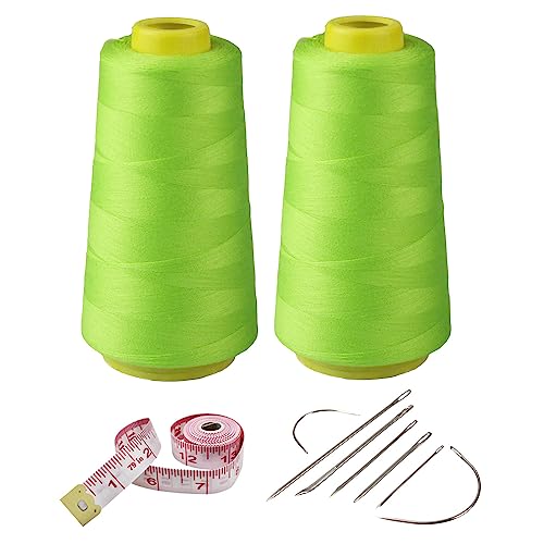 2 Spulen fluoreszierendes grünes Polyester-Nähgarn-Set, je 3000 m, 40 s/2 Allzweck-Verbindungsfäden für Nähmaschinen und Handreparaturarbeiten von SKYPRO