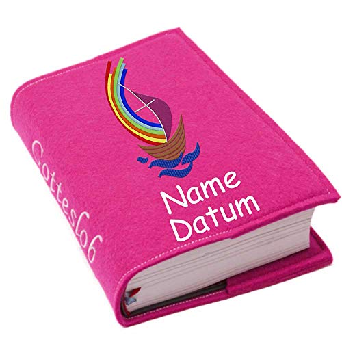 Gotteslob Gotteslobhülle Hülle Arche Filz mit Namen bestickt Einband Umschlag personalisierte Gesangbuchhülle, Farbe:pink von SL-Store GbR