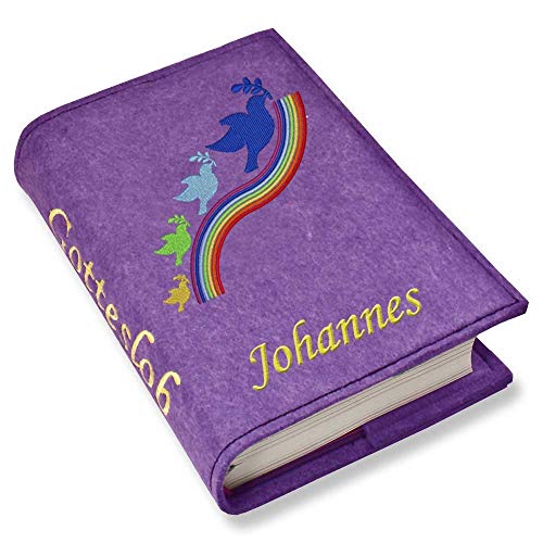 Gotteslob Gotteslobhülle Hülle Regenbogen blau Filz mit Namen bestickt Einband Umschlag personalisierte Gesangbuchhülle, Farbe:lila Gotteslob Gotteslobhülle Hülle Regenbogen blau Filz mit Namen bestickt Einband Umschlag personalisierte Gesangbuchhülle, Farbe:lila von SL-Store GbR