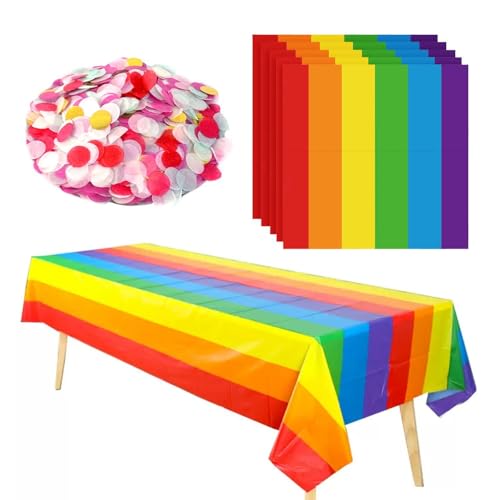 SLAXJNE Regenbogen-Tischdecke, 137 x 274 cm, Peva, Rechteckig, Multicolored, Vibrant, Gestreift, Wasserfest, Ölbeständig, Langlebig, Mehrzweck, Pride-Party-Dekorationen von SLAXJNE