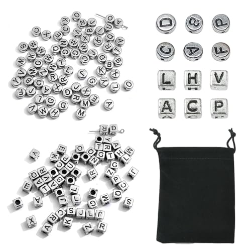 300 Buchstabenperlen, 1 Aufbewahrungstasche, Kubische Buchstabenperlen, Runde Buchstaben-Flachperlen, Perlenschmuck, Große Loch-Buchstabenperlen, Diy-Armband-Halsketten-Abstandsperlen von SLAXJNE