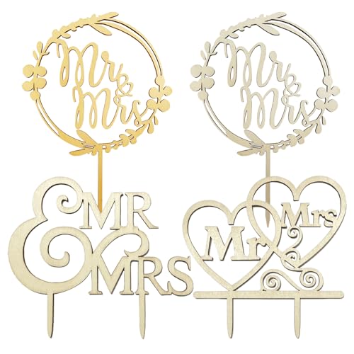 4 Hochzeitstorteneinsätze, „Mrs&Mr“-Einsätze, Kuchendekorationen Aus Holz, Hochzeitstortenaufsatz, Einsätze Für Hochzeitsatmosphäre, Geeignet Für Hochzeiten Und Heiratsantragspartys von SLAXJNE