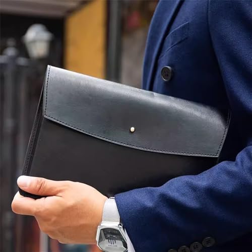 Aktenordner aus Leder Business Leder Clutch Tragbare Taschen Verträge Rechnungen Dokumente Taschen(Black) von SLEDEZ