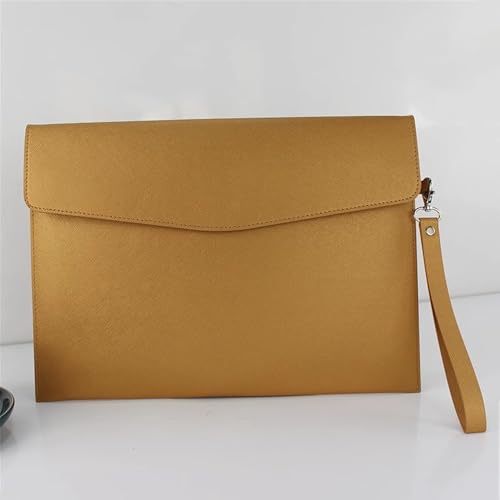 Aktenordner aus Leder Leder A4 Aktentasche Männer und Frauen Handheld Datei Organizer Taschen(Gold) von SLEDEZ