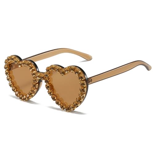 SLEDEZ Partybrille Europa und die Vereinigten Staaten Persönlichkeit Liebe Diamant Brille Pfirsich Herz Sonnenbrille weiblich(Brown) von SLEDEZ