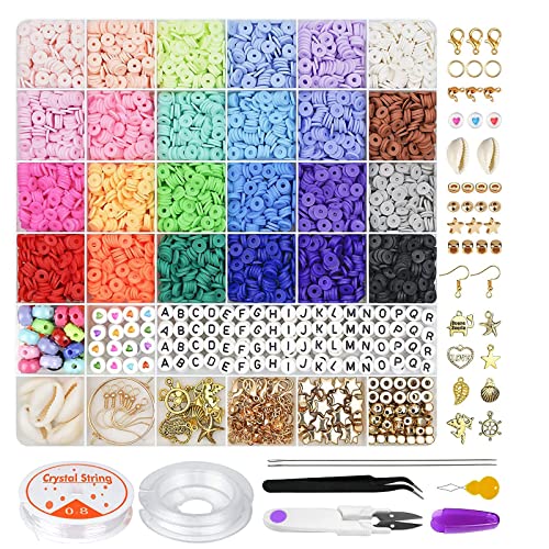 SLFYEE 5342 Stück Clay Perlen Set 24 Farben 6mm Flache Perlen Flache Perlen zum Auffädeln Basteln Perlenset für Armbänder für Jewellery Halskette DIY Geschenk von SLFYEE