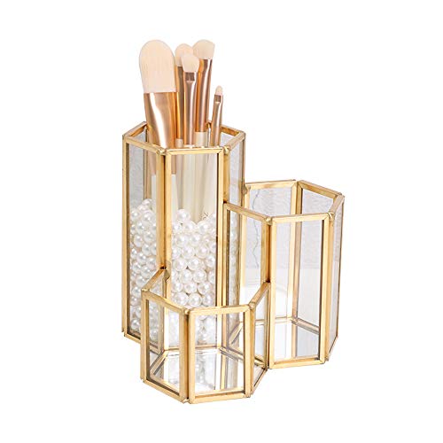 SLHEQING Make Up Pinsel Organizer Pinsel Aufbewahrung Gold Schminktisch Organizer Glas Pinselhalter, Kosmetik Organizer für Badezimmer, Arbeitsplatte, Schreibtischablage von SLHEQING