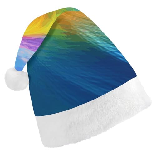 Weihnachtsmütze für Erwachsene, bequeme Weihnachtsmütze, Weihnachtsmannmütze, Regenbogen-Druck, Weihnachtsmützen für Unisex von SLKMHFT