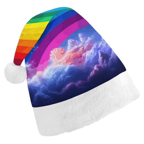 Weihnachtsmütze für Erwachsene, bequeme Weihnachtsmütze, Weihnachtsmannmütze, Regenbogen-Druck, Weihnachtsmützen für Unisex von SLKMHFT